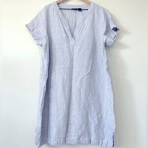 Tahari Linen Blue Stripe Dress